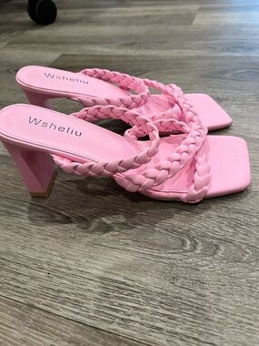 Pink Braided Block Heel Sandals